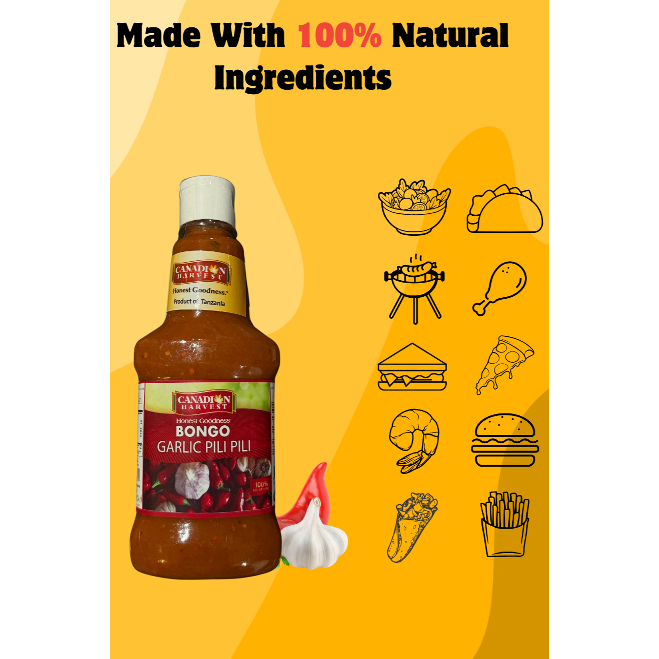 Bongo Garlic Pili Pili (Peri Peri) Hot Sauce by Canadian Harvest