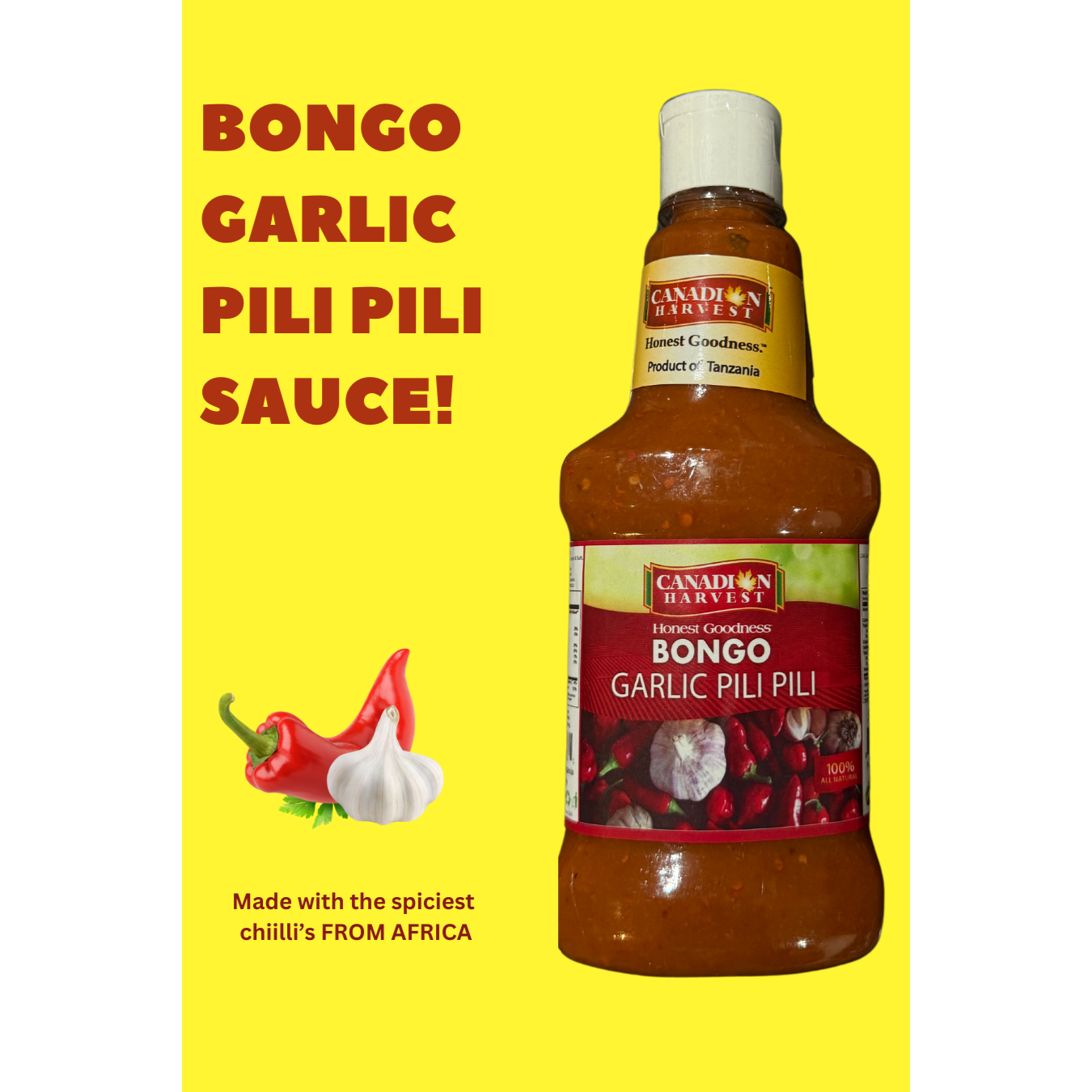 Bongo Garlic Pili Pili (Peri Peri) Hot Sauce by Canadian Harvest