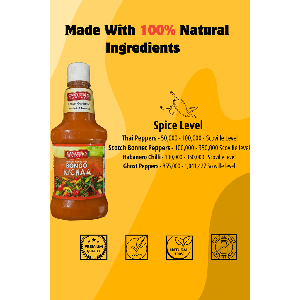 Bongo Kichaa Hot Sauce Made with Ghost Pepeprs by Canadian Harvest