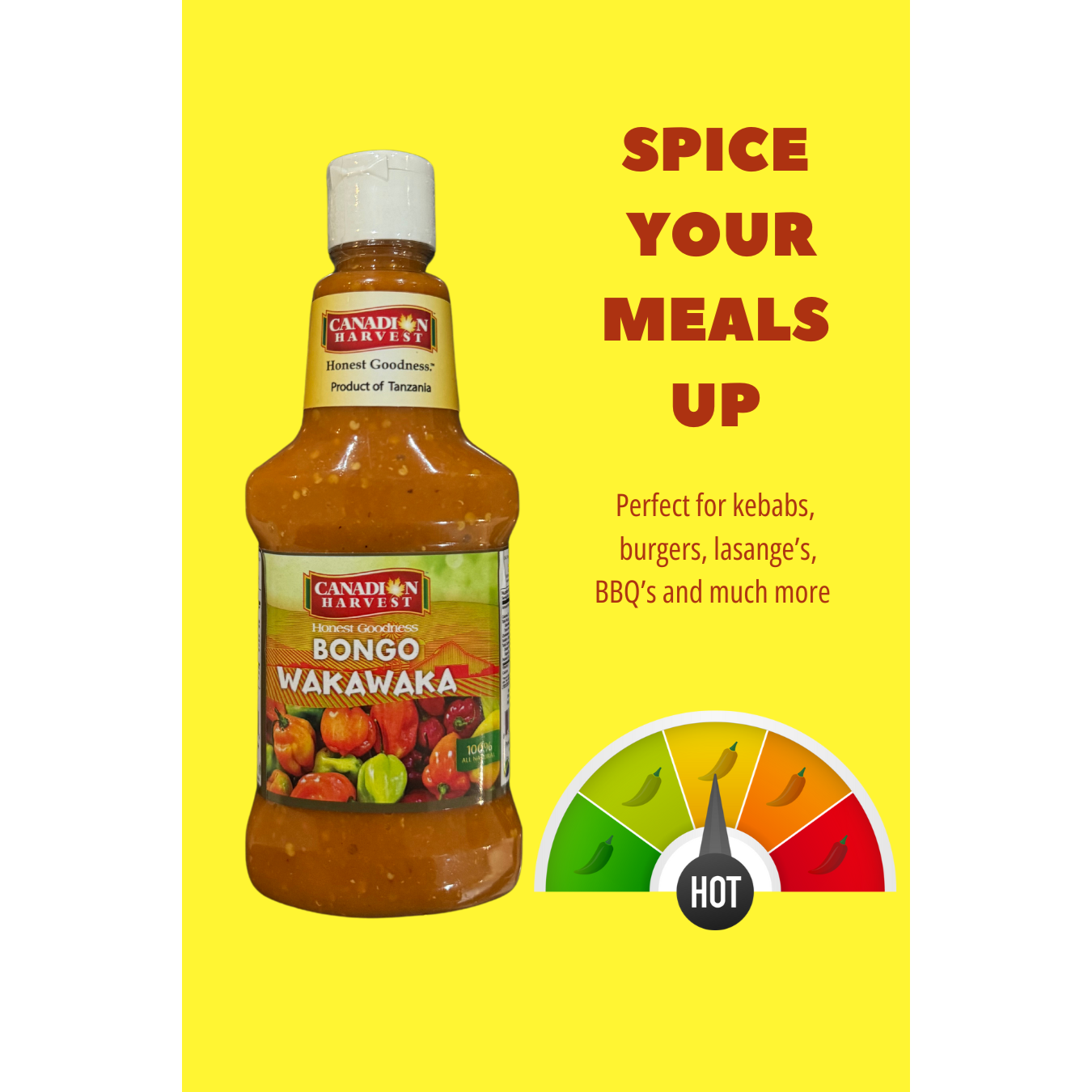 Bongo Wakawaka Hot Sauce Made with Scotch Bonnet Peppers by Canadian Harvest